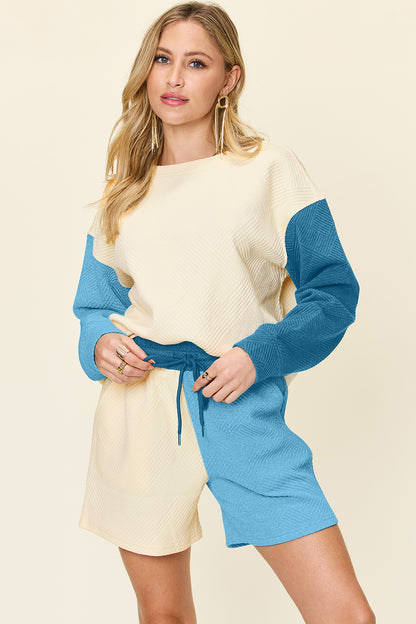Double Take Full Size Contrast Drop Shoulder Top and Shorts Set Pastel Blue Apparel/Tops Double Take Ship from USA TikTok Tops Trendsi USPS Walmart Walmart Apparel Trendsi https://www.cyberehub.com