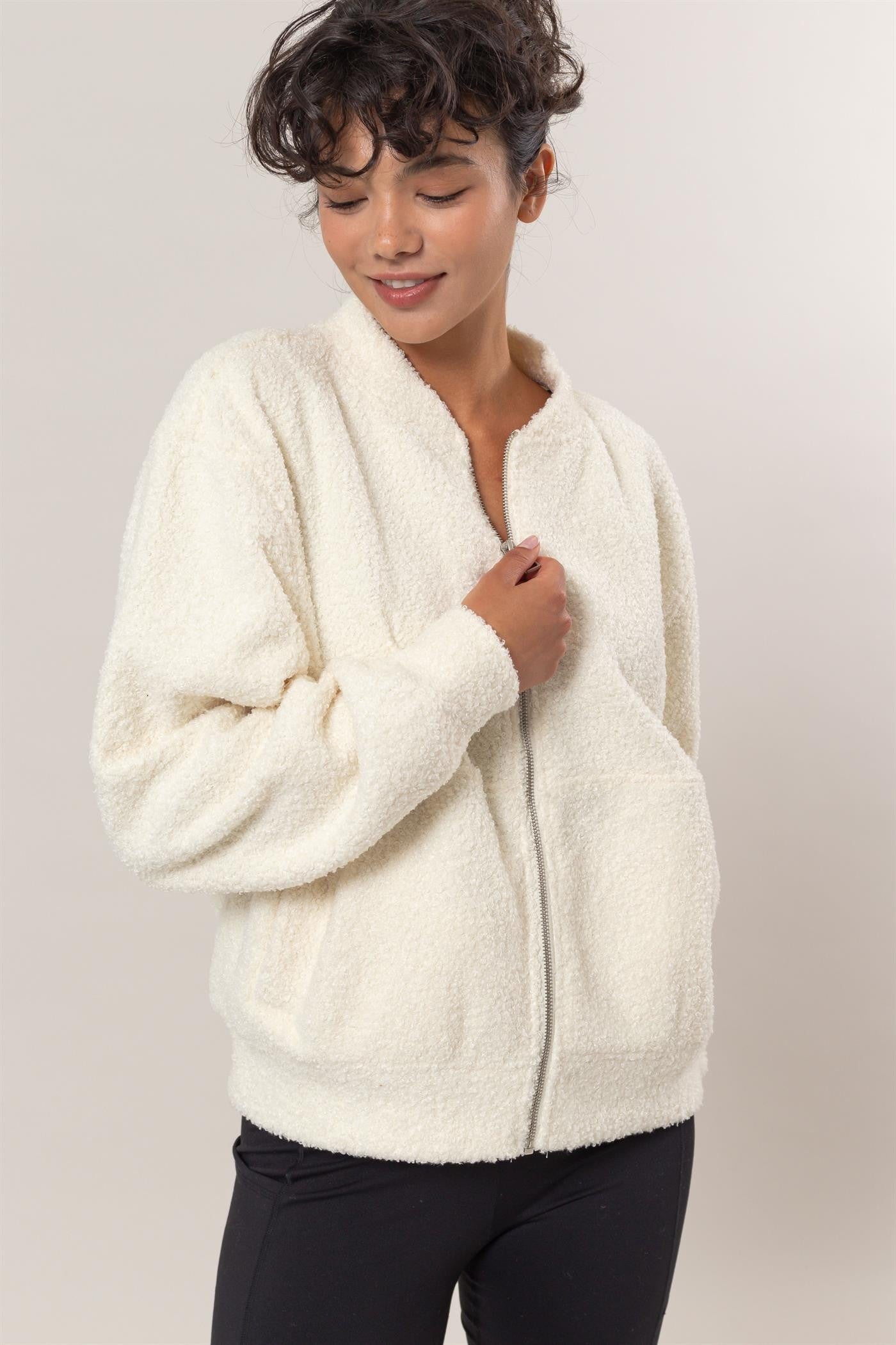 HYFVE Baseball Collar Zip Up Long Sleeve Jacket Cream Apparel Featured HYFVE Ship from USA Tiktok Trendsi USA USPS Walmart Trendsi https://www.cyberehub.com