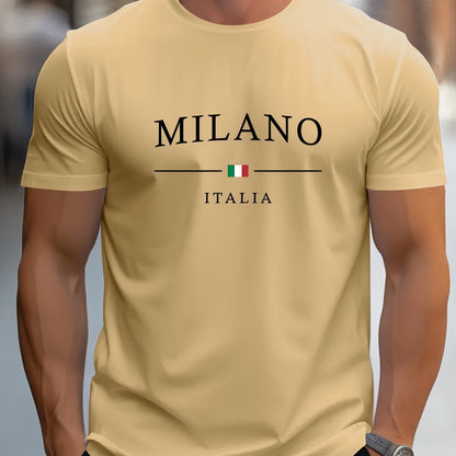 Milano Patterned Printed Men's T-shirt, Comfortable And Elastic Round Neck T-shirt, Perfect For Summer Outdoor Activities, Fashionable Streetwear, Men's Casual Tops Apricot Apparel/Shirt/Graphic Shirt SNULLO https://www.cyberehub.com