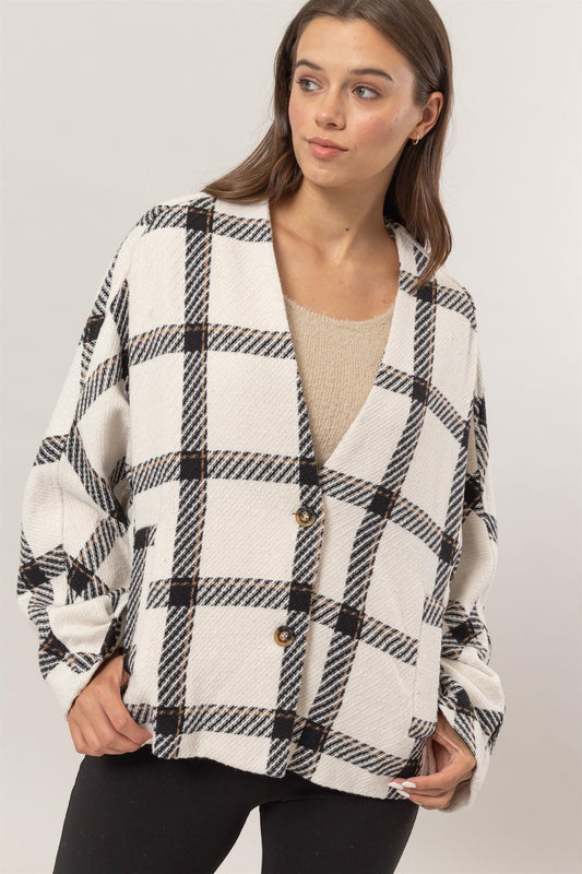 HYFVE Plaid Long Sleeve Jacket with Side Slit Pockets Cream Tops/Jackets/Sweaters Clothing Tops HYFVE Ship from USA TikTok Trendsi USPS Walmart Trendsi https://www.cyberehub.com