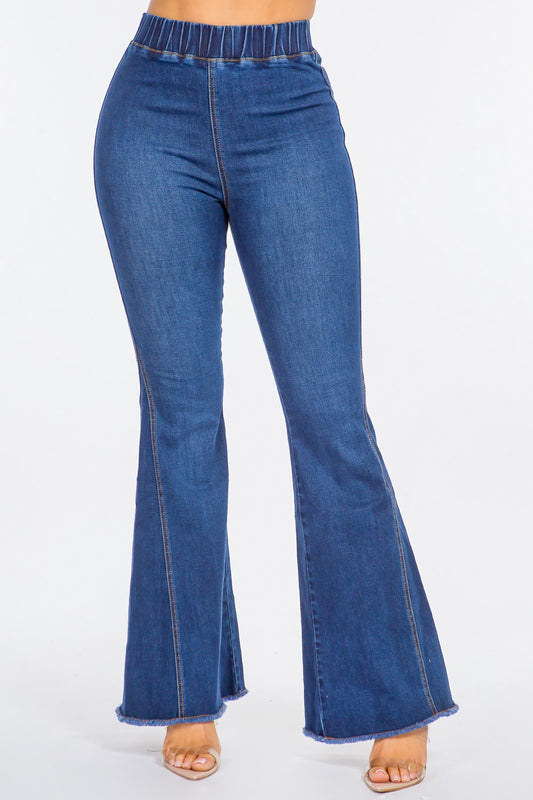American Bazi High Waist Curvy Flare Jeans DK Blue Bottoms American Bazi Bottoms Clothing Ship from USA Women Trendsi https://www.cyberehub.com