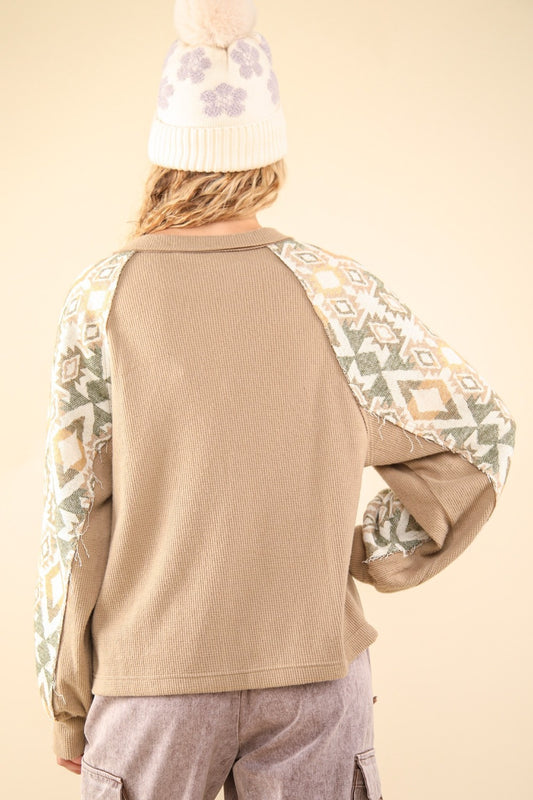 VERY J Printed Long Sleeve Round Neck Knit Top Shirt Apparel Clothing Tops price-change-job-active Ship from USA Shirts USA VERY J Women Trendsi https://www.cyberehub.com