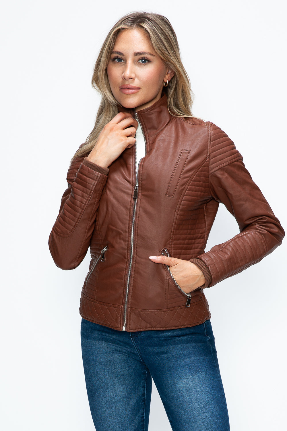 YMI Faux Layered Double-Zipper Jacket with Fuzzy Hood Tops/Jackets/Sweaters Clothing Tops Ship from USA TikTok Trendsi USPS Walmart YMI outerwear Trendsi https://www.cyberehub.com
