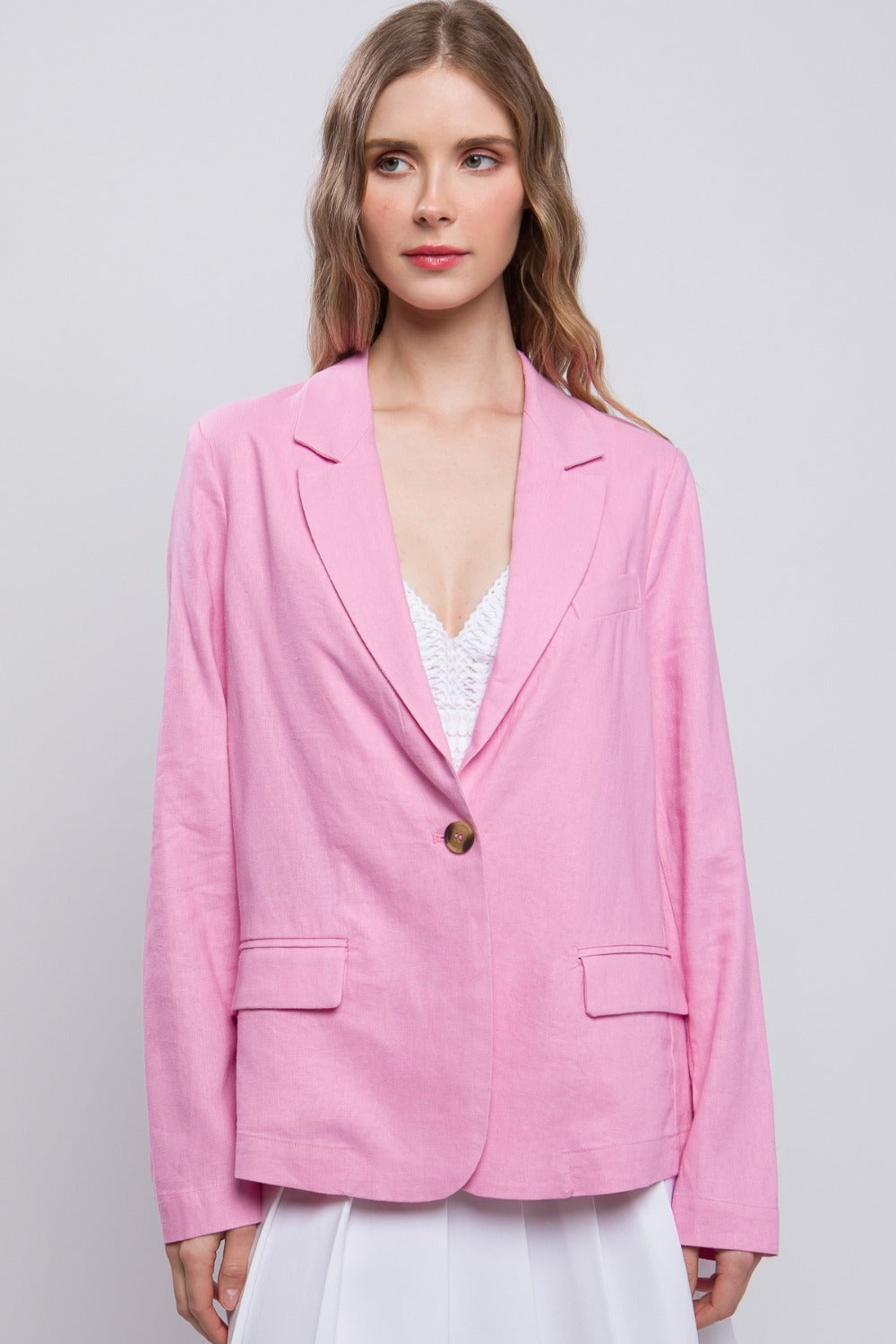 Love Tree One-Button Long Sleeve Linen Blazer Shirt Apparel Clothing Tops LOVE TREE Ship from USA Shirts USA Women Trendsi https://www.cyberehub.com