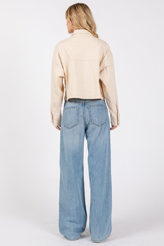 bytos Button Down Cropped Denim Jacket with Patch Pockets Apparel Apparel bytos Ship from USA TikTok Trendsi Trendsi https://www.cyberehub.com