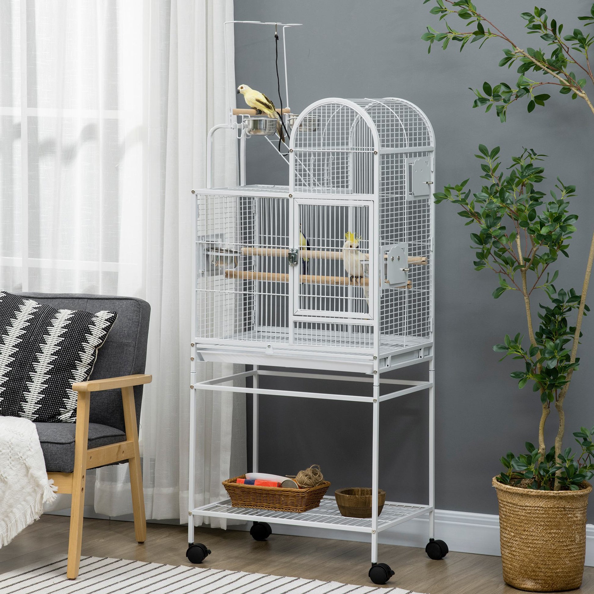 PawHut 55" Large Parrot Cage with Toy Hooks Above Top Bird Perch, Tray, Food Cups, Rolling Stand, Bird Cage for Cockatiels, Parakeets, Lovebirds Giga GNJ Kids Toys Giga https://www.cyberehub.com