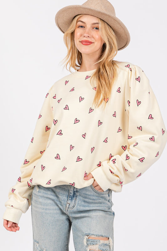 SAGE + FIG Heart Printed Contrast Long Sleeve Sweatshirt Cream Tops/Jackets/Sweaters Clothing Tops SAGE+FIG Ship from USA TikTok Trendsi USPS Walmart Trendsi https://www.cyberehub.com