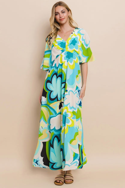ODDI Floral Printed Slit Maxi Dress Blue Yellow Apparel/Dress Dress ODDI Ship from USA TikTok Trendsi USPS Walmart Walmart Apparel Trendsi https://www.cyberehub.com