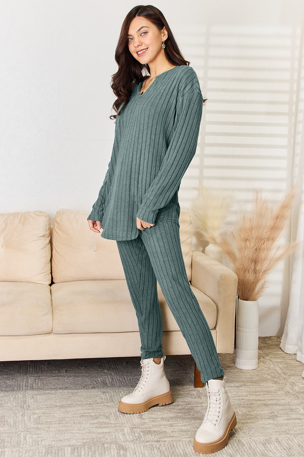 Basic Bae Full Size Notched Long Sleeve Top and Pants Set Apparel/Tops Basic Bae Ship from USA TikTok Tops Trendsi USPS Walmart Walmart Apparel Trendsi https://www.cyberehub.com