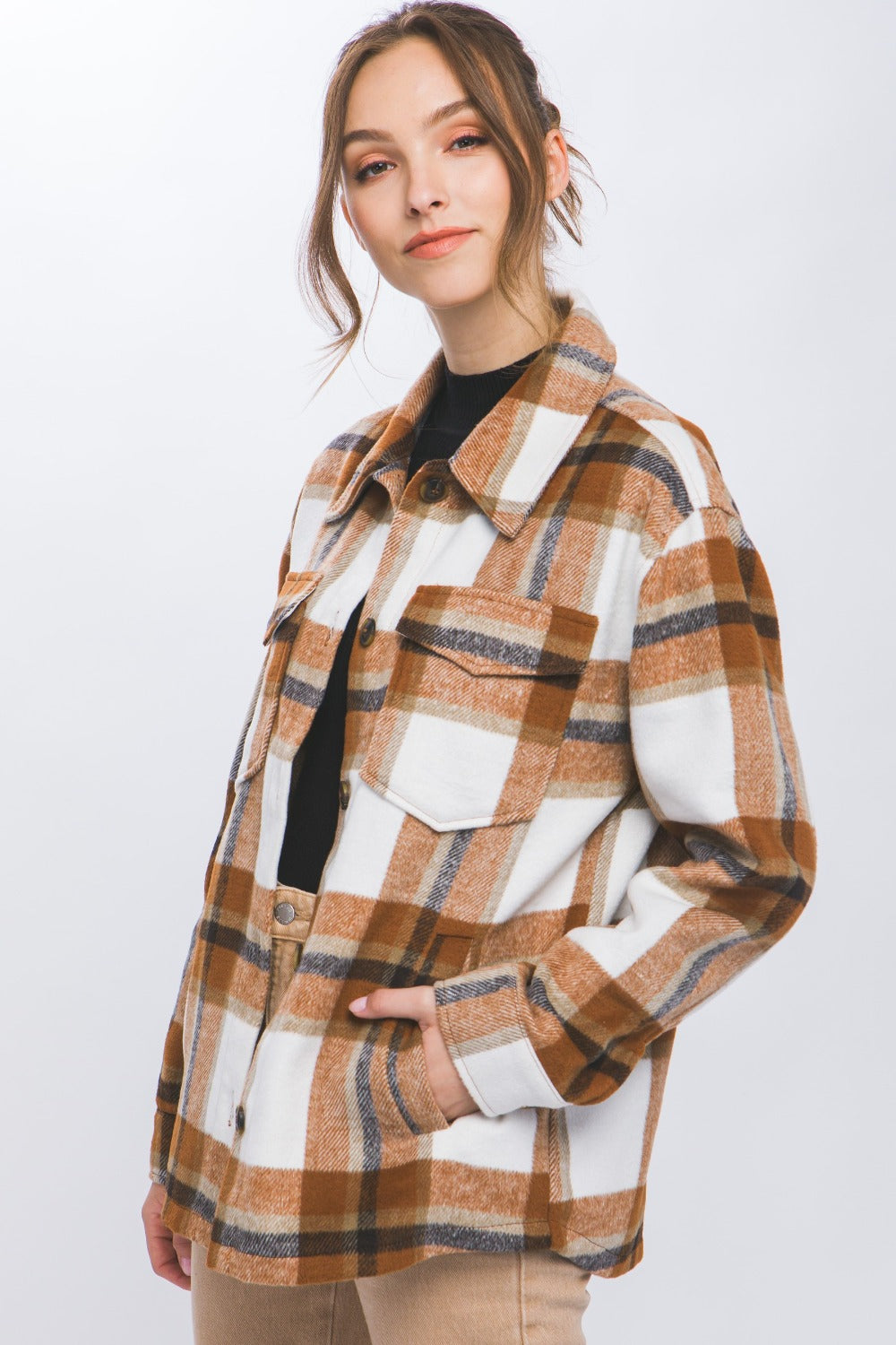 Love Tree Plaid Button Up Shacket Tops/Jackets/Sweaters Clothing Tops LOVE TREE Ship from USA TikTok Trendsi USPS Walmart Trendsi https://www.cyberehub.com