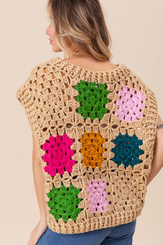 BiBi Granny Square Openwork Sweater Vest Shirt Apparel BiBi Clothing Tops Ship from USA Shirts USA Women Trendsi https://www.cyberehub.com