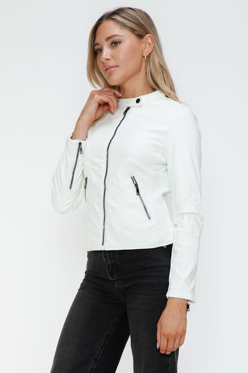 Snobbish Faux Leather Zip Up Drawstring Hooded Jacket Tops/Jackets/Sweaters Clothing Tops Ship from USA Snobbish TikTok Trendsi USPS Walmart Trendsi https://www.cyberehub.com