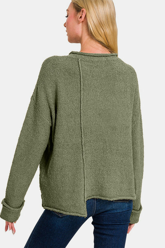 Zenana Asymmetric Hem Drop Shoulder Sweater Shirt Apparel Clothing Tops Ship from USA Shirts USA Women Zenana Trendsi https://www.cyberehub.com