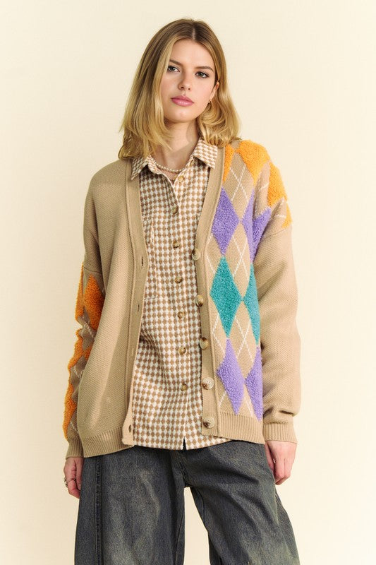 Davi & Dani Argyle V-Neck Dropped Shoulder Cardigan Tan Tops/Jackets/Sweaters Clothing Tops Davi & Dani Ship from USA TikTok Trendsi USPS Walmart Trendsi https://www.cyberehub.com
