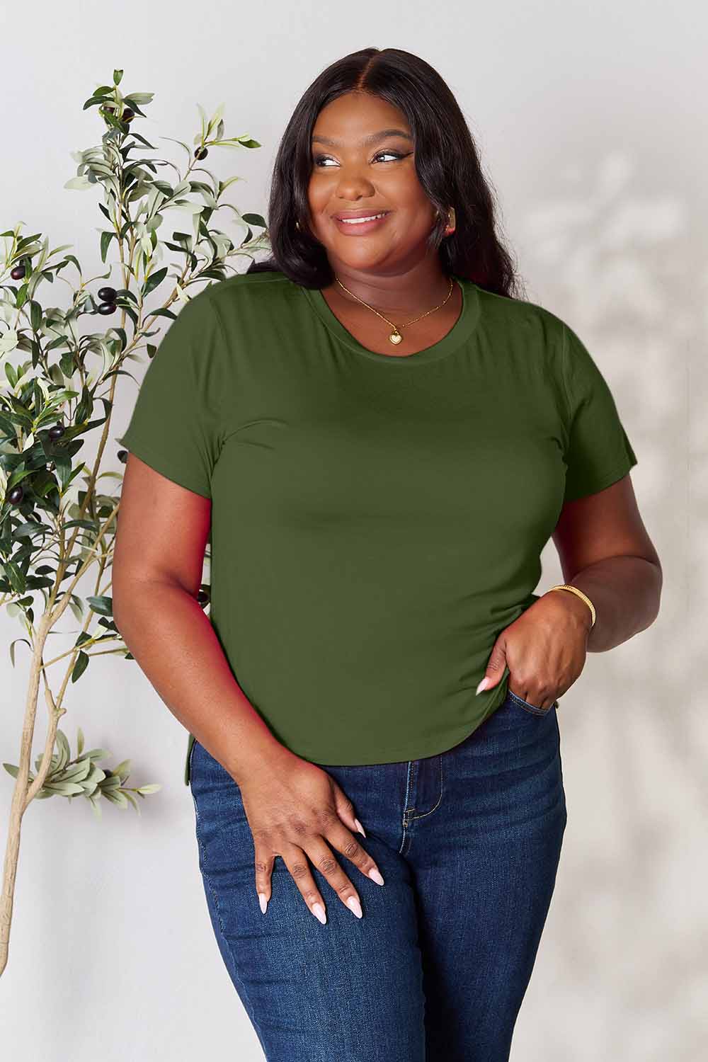 Basic Bae Full Size Round Neck Short Sleeve T-Shirt Apparel/Tops Basic Bae Ship from USA TikTok Tops Trendsi USPS Walmart Walmart Apparel Trendsi https://www.cyberehub.com