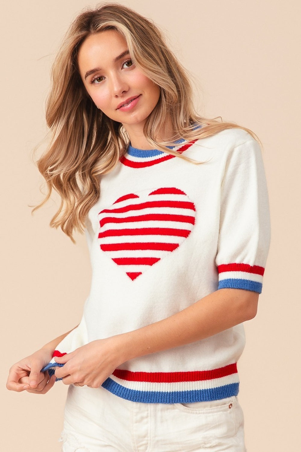 BiBi US Flag Theme Striped Heart Sweater Shirt Apparel BiBi Clothing Tops Ship from USA Shirts USA Women Trendsi https://www.cyberehub.com