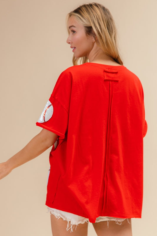 BiBi Sequin Baseball Drop Shoulder Short Sleeve T-Shirt Tops/Jackets/Sweaters BiBi Clothing Tops Ship from USA TikTok Trendsi USPS Walmart Trendsi https://www.cyberehub.com