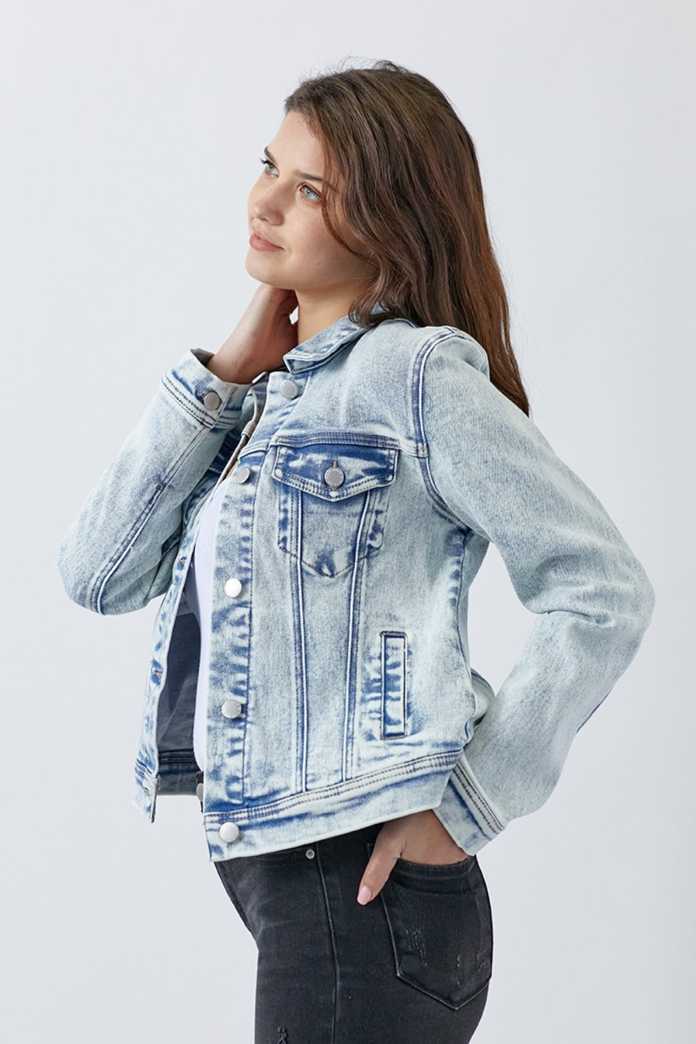 RISEN Button Up Washed Denim Jacket Shirt Apparel Clothing Tops RISEN Ship from USA Shirts USA Women Trendsi https://www.cyberehub.com