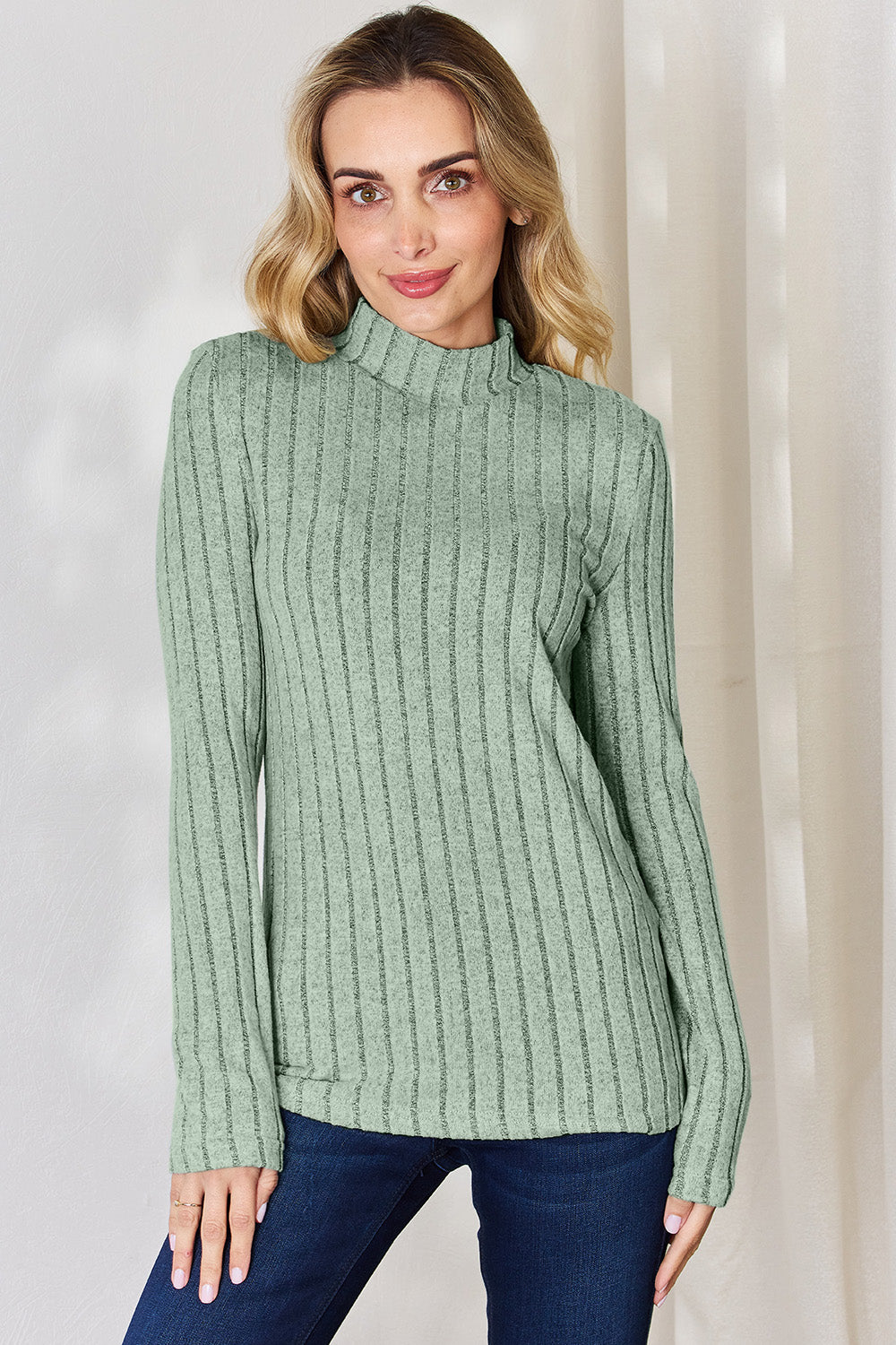 Basic Bae Full Size Ribbed Mock Neck Long Sleeve T-Shirt Light Green Apparel/Tops Basic Bae Ship from USA TikTok Tops Trendsi USPS Walmart Walmart Apparel Trendsi https://www.cyberehub.com