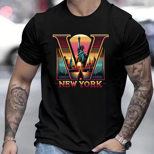 New York Graphic Men's Short Sleeved T-shirt, Comfortable Elastic Fashionable Summer T-shirt, Casual Daily Style Fashionable Clothing, As A Gift Apparel/Shirt/Graphic Shirt SNULLO https://www.cyberehub.com