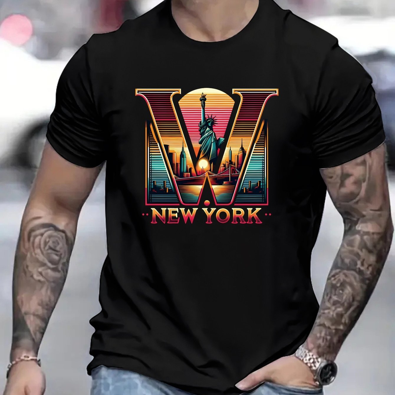 New York Graphic Men's Short Sleeved T-shirt, Comfortable Elastic Fashionable Summer T-shirt, Casual Daily Style Fashionable Clothing, As A Gift Black Apparel/Shirt/Graphic Shirt SNULLO https://www.cyberehub.com