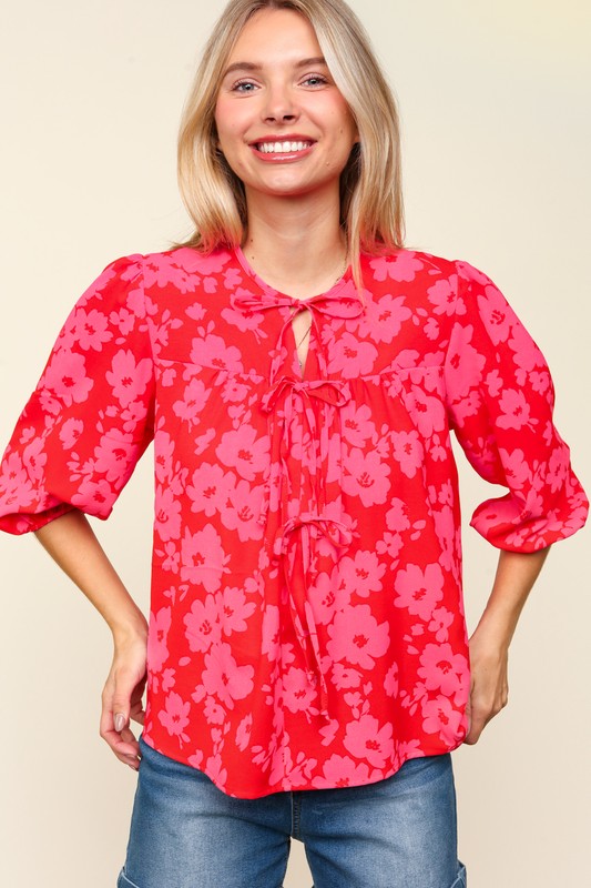 Haptics Full Size Ribbon Bow Floral Balloon Sleeve Blouse Apparel Apparel Haptics Ship from USA TikTok Trendsi Trendsi https://www.cyberehub.com