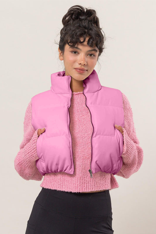 HYFVE Leather Zip Up Cropped Puffer Vest Rose Pink Shirt Apparel Clothing Tops HYFVE Ship from USA Shirts USA Women Trendsi https://www.cyberehub.com