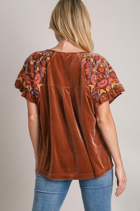 Umgee Velvet Embroidery Short Sleeve Blouse Apparel Apparel Ship from USA TikTok Trendsi Umgee USA Trendsi https://www.cyberehub.com