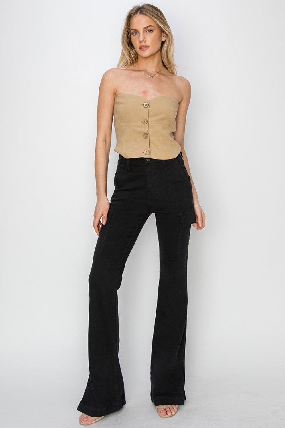 RISEN Full Size High Rise Side Slit Cargo Bootcut Jeans Bottoms Bottoms Clothing RISEN Ship from USA Women Trendsi https://www.cyberehub.com