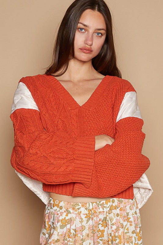 POL Cable Knit Quilting Patch V-Neck Contrast Sweater Tops/Jackets/Sweaters Clothing Tops POL Ship from USA TikTok Trendsi USPS Walmart Trendsi https://www.cyberehub.com