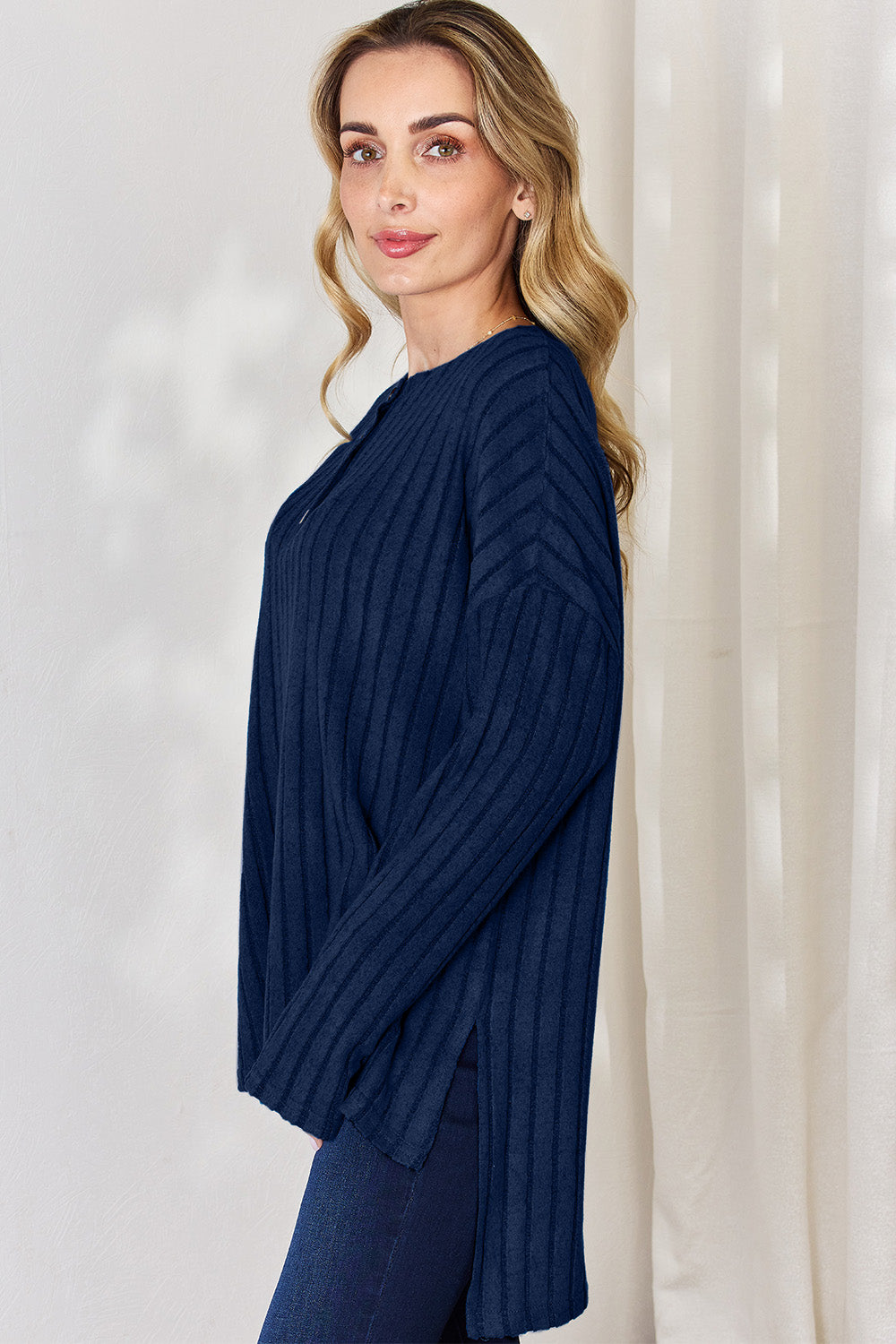 Basic Bae Full Size Ribbed Half Button Long Sleeve High-Low T-Shirt Apparel/Tops Basic Bae Ship from USA TikTok Tops Trendsi USPS Walmart Walmart Apparel Trendsi https://www.cyberehub.com