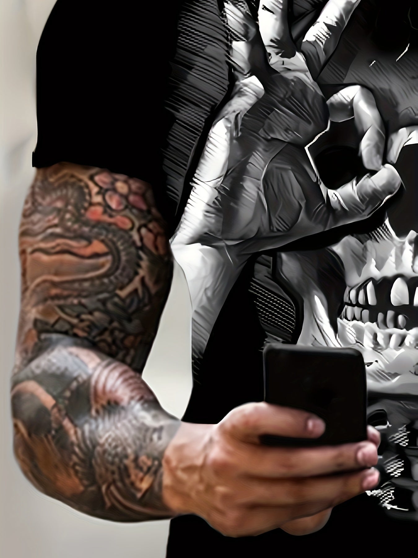 Creative Skull Print T-shirt, Men's Casual Street Style Elastic Round Neck T-shirt, Suitable For Summer Apparel/Shirt/Graphic Shirt SNULLO https://www.cyberehub.com