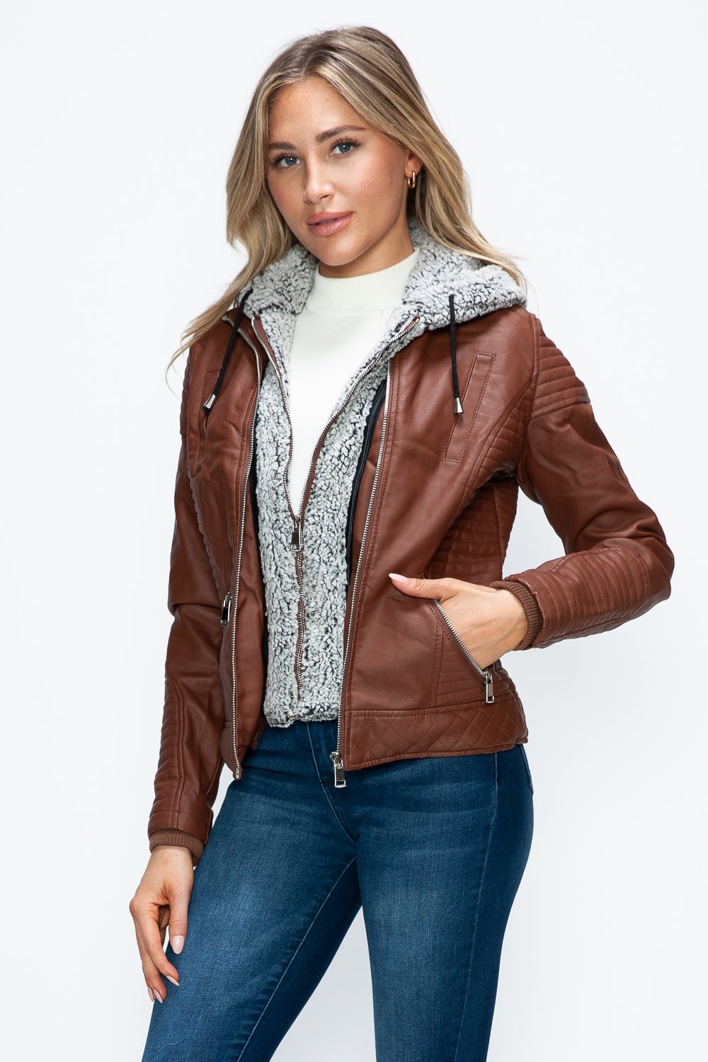 YMI Faux Layered Double-Zipper Jacket with Fuzzy Hood Tops/Jackets/Sweaters Clothing Tops Ship from USA TikTok Trendsi USPS Walmart YMI outerwear Trendsi https://www.cyberehub.com