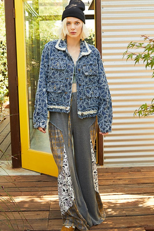 POL Flower Textured Raw Hem Long Sleeve Denim Jacket Apparel Apparel POL Ship from USA TikTok Trendsi Trendsi https://www.cyberehub.com