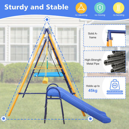 500 lbs 7 in 1 Swing Set for Kids Backyard Outdoor A-Frame Heavy-Duty Metal Swing Sets with Slide, 2 Swing Seats, 1 Climbing Net & Ladder, 1 Gym Ring, 1 Basket Giga GNJ Kids Toys Giga https://www.cyberehub.com