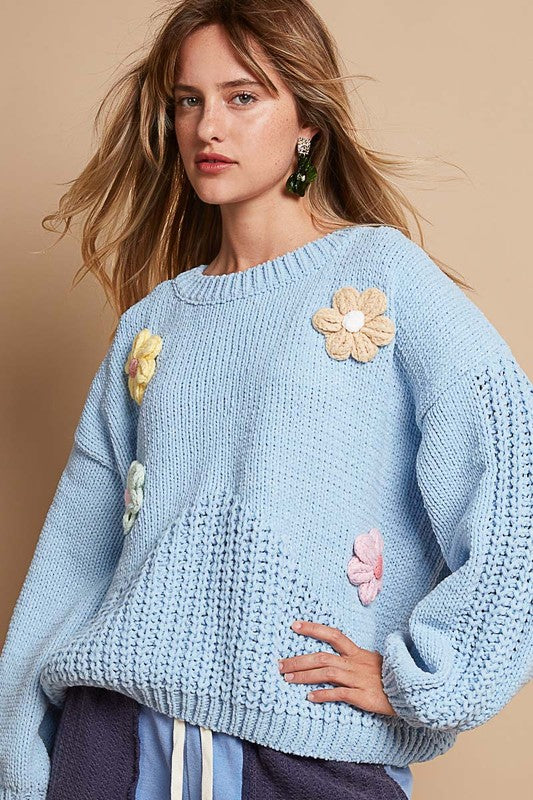 POL Crochet Flower Round Neck Dropped Shoulder Sweater Tops/Jackets/Sweaters Clothing Tops POL Ship from USA TikTok Trendsi USPS Walmart Trendsi https://www.cyberehub.com
