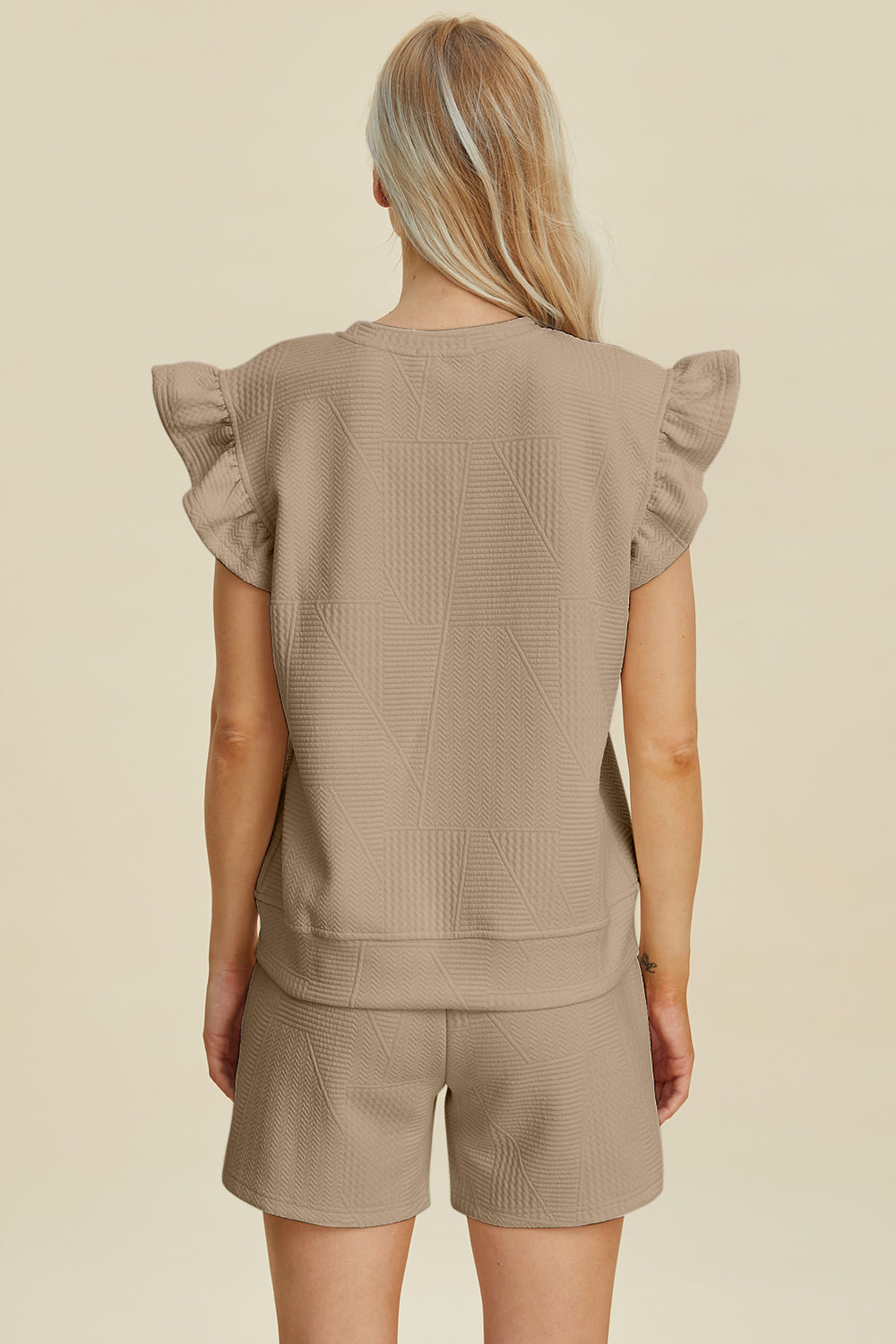 Double Take Full Size Texture Round Neck Ruffle Sleeve Top and Shorts Set Tops/Jackets/Sweaters Clothing Tops Double Take Ship from USA TikTok Trendsi USPS Walmart Trendsi https://www.cyberehub.com