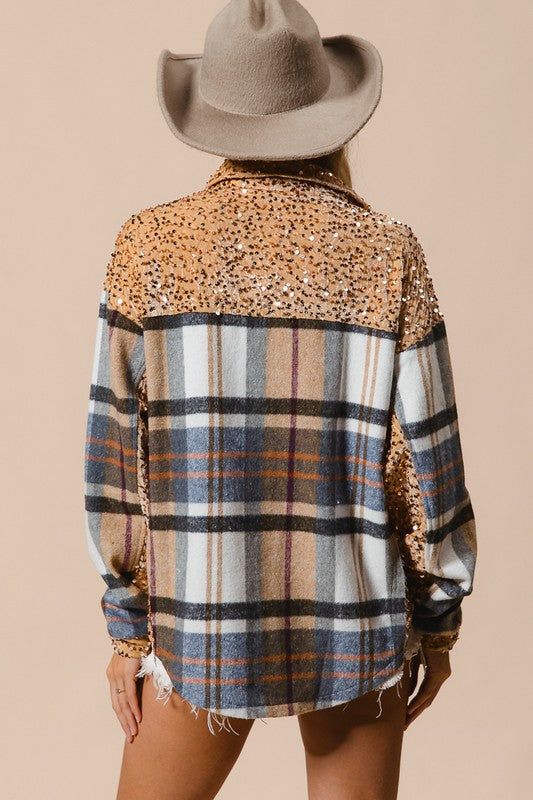 BiBi Curved Hem Sequin Plaid Button Up Shacket Apparel/Tops BiBi Ship from USA TikTok Tops Trendsi USPS Walmart Walmart Apparel Trendsi https://www.cyberehub.com