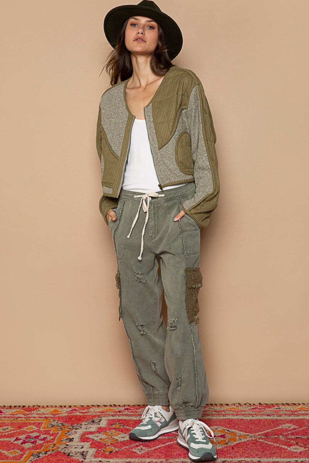 POL Quilted Knit Viding Detail Knit Patch Jacket Shirt Apparel Clothing Tops POL Ship from USA Shirts USA Women Trendsi https://www.cyberehub.com