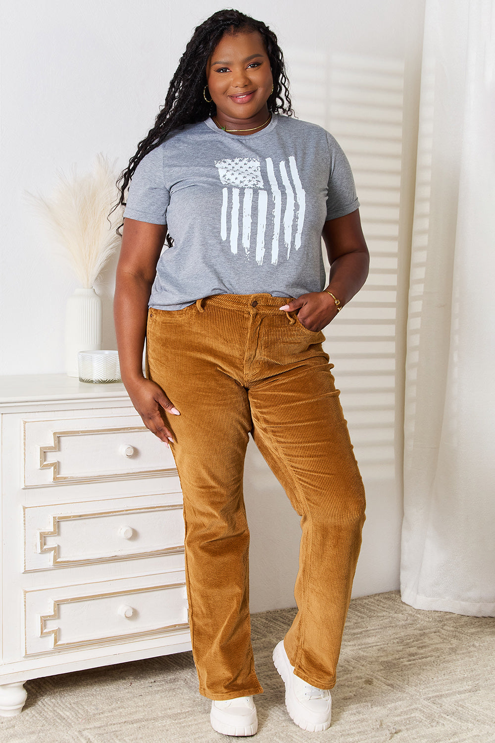 Simply Love US Flag Graphic Cuffed Sleeve T-Shirt Apparel/Tops Memorial Day Sale Ship from USA Simply Love TikTok Tops Trendsi USPS Walmart Walmart Apparel Trendsi https://www.cyberehub.com