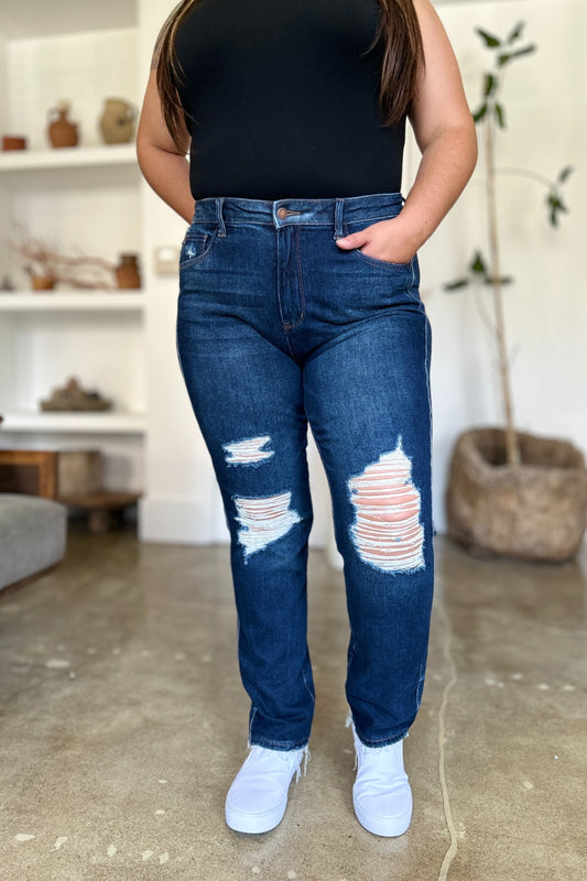 Judy Blue Full Size High Waist Rigid Magic Heavy Destroy Straight Jeans Dark Bottoms Bottoms Clothing Judy Blue Pants Ship from USA Women Trendsi https://www.cyberehub.com