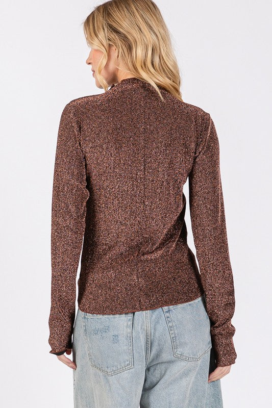 SAGE + FIG Glitter Mock Neck Lettuce Hem Long Sleeve Top Apparel Apparel SAGE+FIG Ship from USA TikTok Trendsi Trendsi https://www.cyberehub.com
