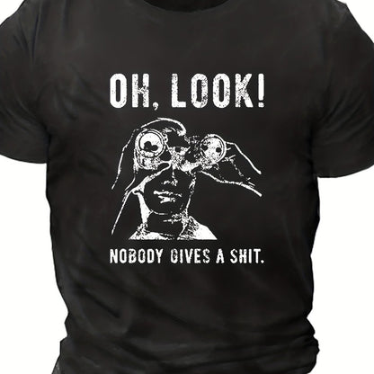 Men's Novelty T-shirt, Oversized Men Holding Telescope Pattern Printed T-shirt, Summer Short Sleeved T-shirt, Suitable For Tall Men, Men's Clothing Black Apparel/Shirt/Graphic Shirt SNULLO https://www.cyberehub.com