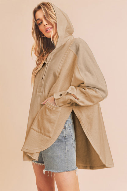 Aemi+Co Slit Half Snap Oversize Hoodie Apparel/Tops Aemi+Co Ship from USA TikTok Tops Trendsi USPS Walmart Walmart Apparel Trendsi https://www.cyberehub.com