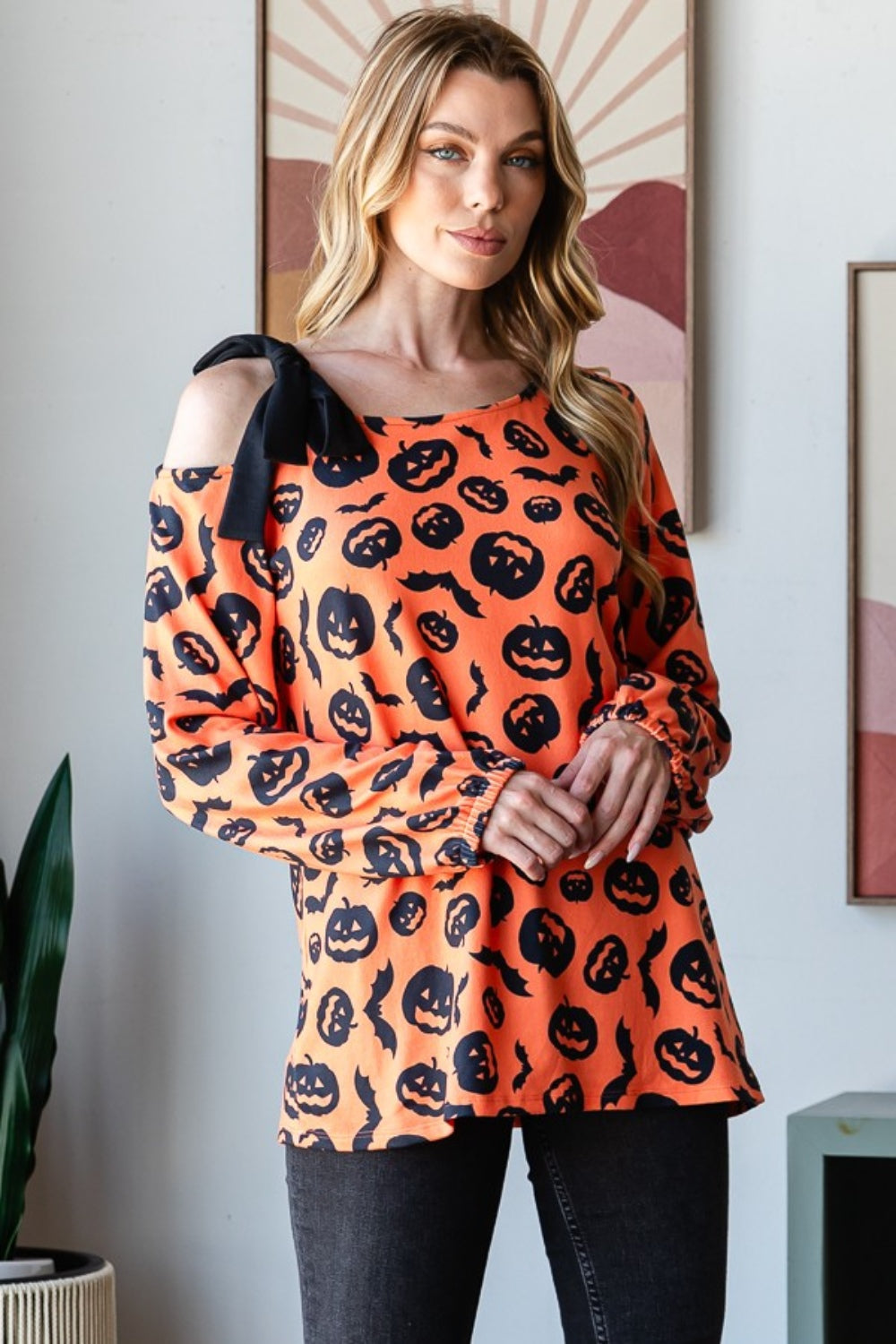 Heimish Pumpkin Print One Shoulder T-Shirt Tops/Jackets/Sweaters Clothing Tops Heimish Ship from USA TikTok Trendsi USPS Walmart Trendsi https://www.cyberehub.com