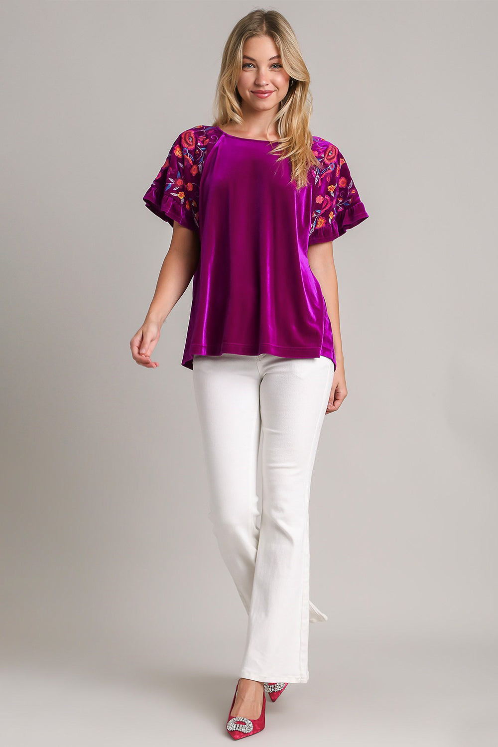 Umgee Full Size Velvet Embroidery Short Sleeve Blouse Apparel Apparel Ship from USA TikTok Trendsi Umgee USA Trendsi https://www.cyberehub.com