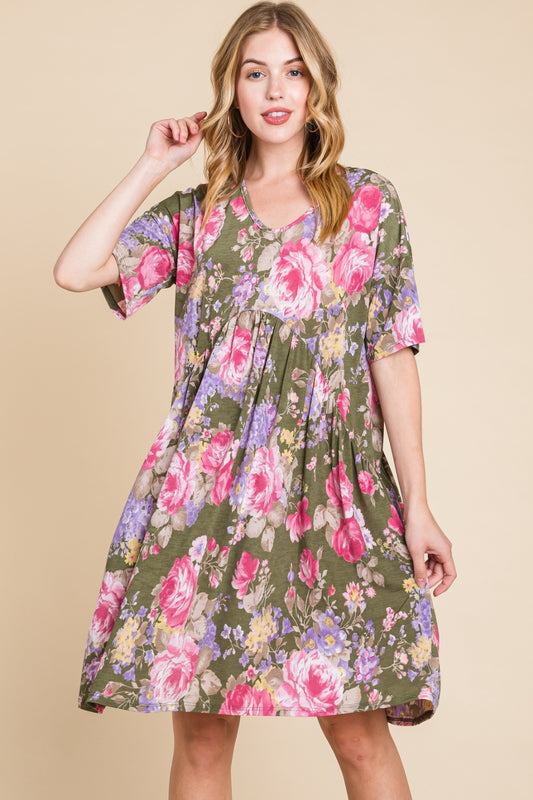 BOMBOM Flower Print V-Neck Ruched Dress Floral Apparel/Dress BOMBOM Dress Ship from USA TikTok Trendsi USPS Walmart Walmart Apparel Trendsi https://www.cyberehub.com