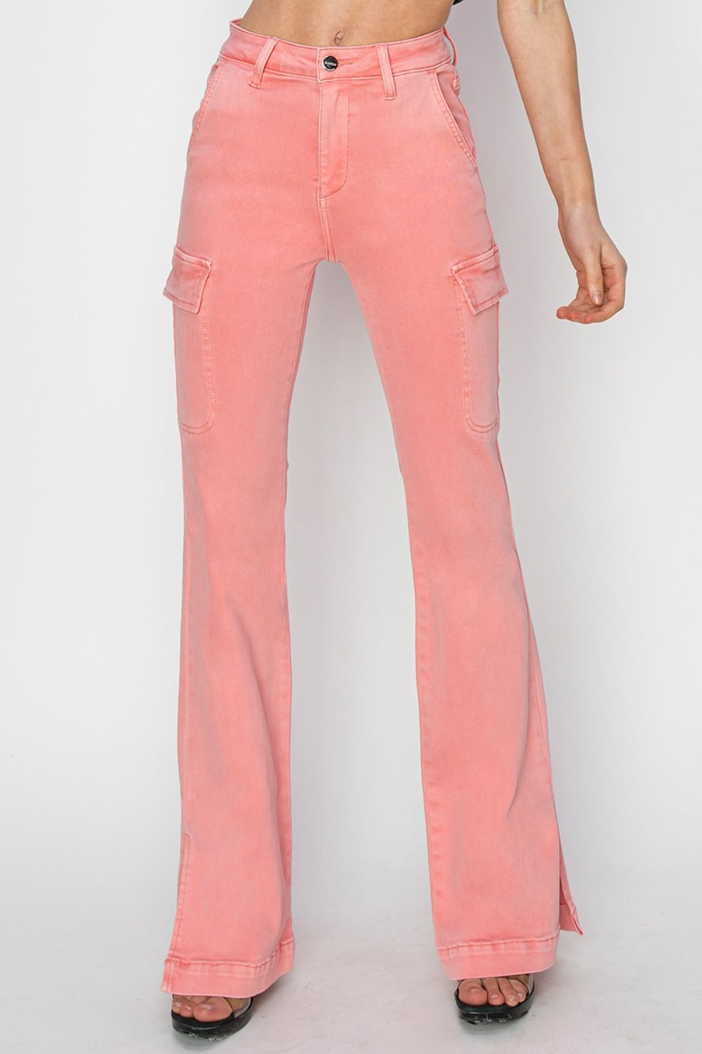 RISEN Full Size High Rise Side Slit Cargo Bootcut Jeans Bottoms Bottoms Clothing RISEN Ship from USA Women Trendsi https://www.cyberehub.com