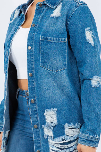 American Bazi Distressed Button Up Long Sleeve Denim Jacket Tops/Jackets/Sweaters American Bazi Clothing Tops Ship from USA TikTok Trendsi USPS Walmart Trendsi https://www.cyberehub.com