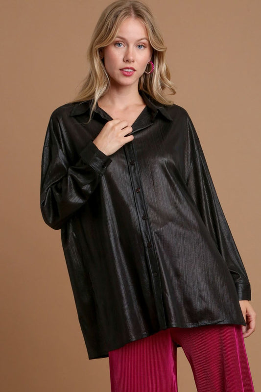 Umgee Side Slit Button Up Long Sleeve Shirt Black Apparel/Tops Ship from USA TikTok Tops Trendsi Umgee USA USPS Walmart Walmart Apparel Trendsi https://www.cyberehub.com